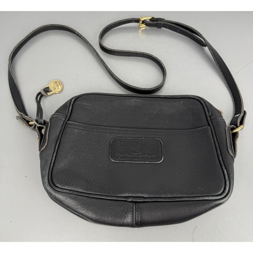 Vintage Dooney & Bourke Crossbody Bag Black Leather Purse Satchel Keychain 90s